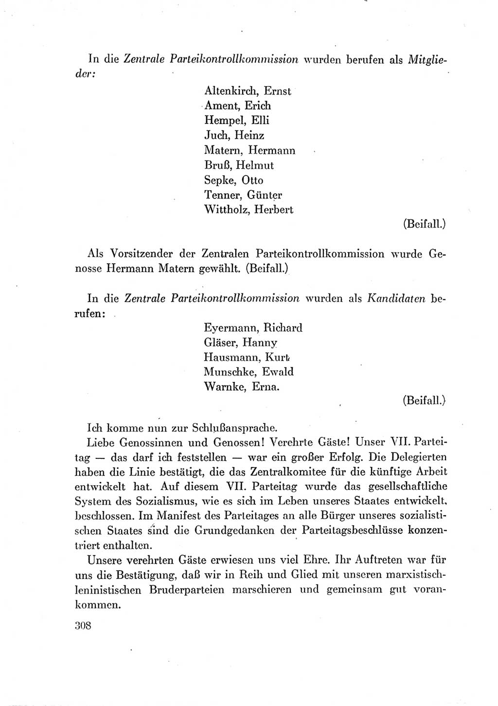 Protokoll der Verhandlungen des Ⅶ. Parteitages der Sozialistischen Einheitspartei Deutschlands (SED) [Deutsche Demokratische Republik (DDR)] 1967, Band Ⅱ, Seite 308 (Prot. Verh. Ⅶ. PT SED DDR 1967, Bd. Ⅱ, S. 308)
