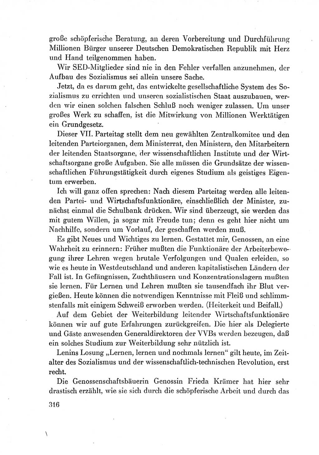 Protokoll der Verhandlungen des Ⅶ. Parteitages der Sozialistischen Einheitspartei Deutschlands (SED) [Deutsche Demokratische Republik (DDR)] 1967, Band Ⅱ, Seite 316 (Prot. Verh. Ⅶ. PT SED DDR 1967, Bd. Ⅱ, S. 316)