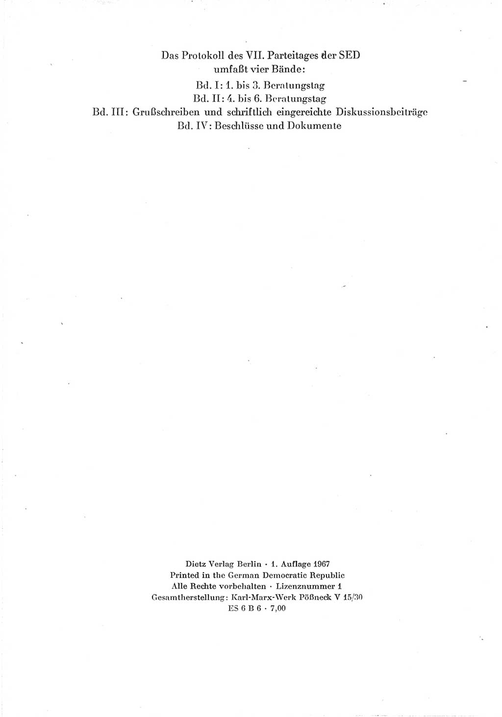 Protokoll der Verhandlungen des Ⅶ. Parteitages der Sozialistischen Einheitspartei Deutschlands (SED) [Deutsche Demokratische Republik (DDR)] 1967, Band Ⅲ, Seite 4 (Prot. Verh. Ⅶ. PT SED DDR 1967, Bd. Ⅲ, S. 4)