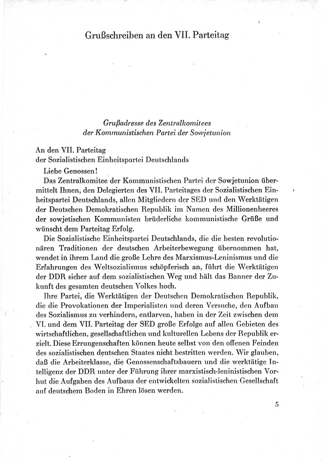 Protokoll der Verhandlungen des Ⅶ. Parteitages der Sozialistischen Einheitspartei Deutschlands (SED) [Deutsche Demokratische Republik (DDR)] 1967, Band Ⅲ, Seite 5 (Prot. Verh. Ⅶ. PT SED DDR 1967, Bd. Ⅲ, S. 5)