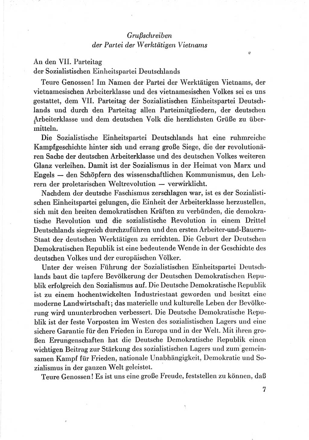 Protokoll der Verhandlungen des Ⅶ. Parteitages der Sozialistischen Einheitspartei Deutschlands (SED) [Deutsche Demokratische Republik (DDR)] 1967, Band Ⅲ, Seite 7 (Prot. Verh. Ⅶ. PT SED DDR 1967, Bd. Ⅲ, S. 7)