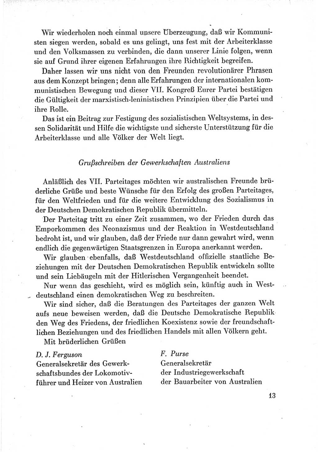 Protokoll der Verhandlungen des Ⅶ. Parteitages der Sozialistischen Einheitspartei Deutschlands (SED) [Deutsche Demokratische Republik (DDR)] 1967, Band Ⅲ, Seite 13 (Prot. Verh. Ⅶ. PT SED DDR 1967, Bd. Ⅲ, S. 13)