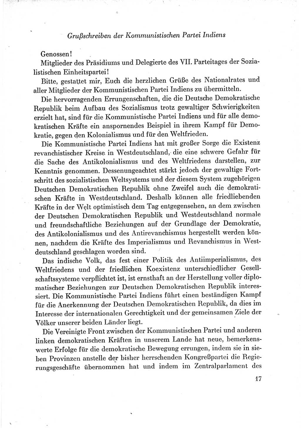 Protokoll der Verhandlungen des Ⅶ. Parteitages der Sozialistischen Einheitspartei Deutschlands (SED) [Deutsche Demokratische Republik (DDR)] 1967, Band Ⅲ, Seite 17 (Prot. Verh. Ⅶ. PT SED DDR 1967, Bd. Ⅲ, S. 17)