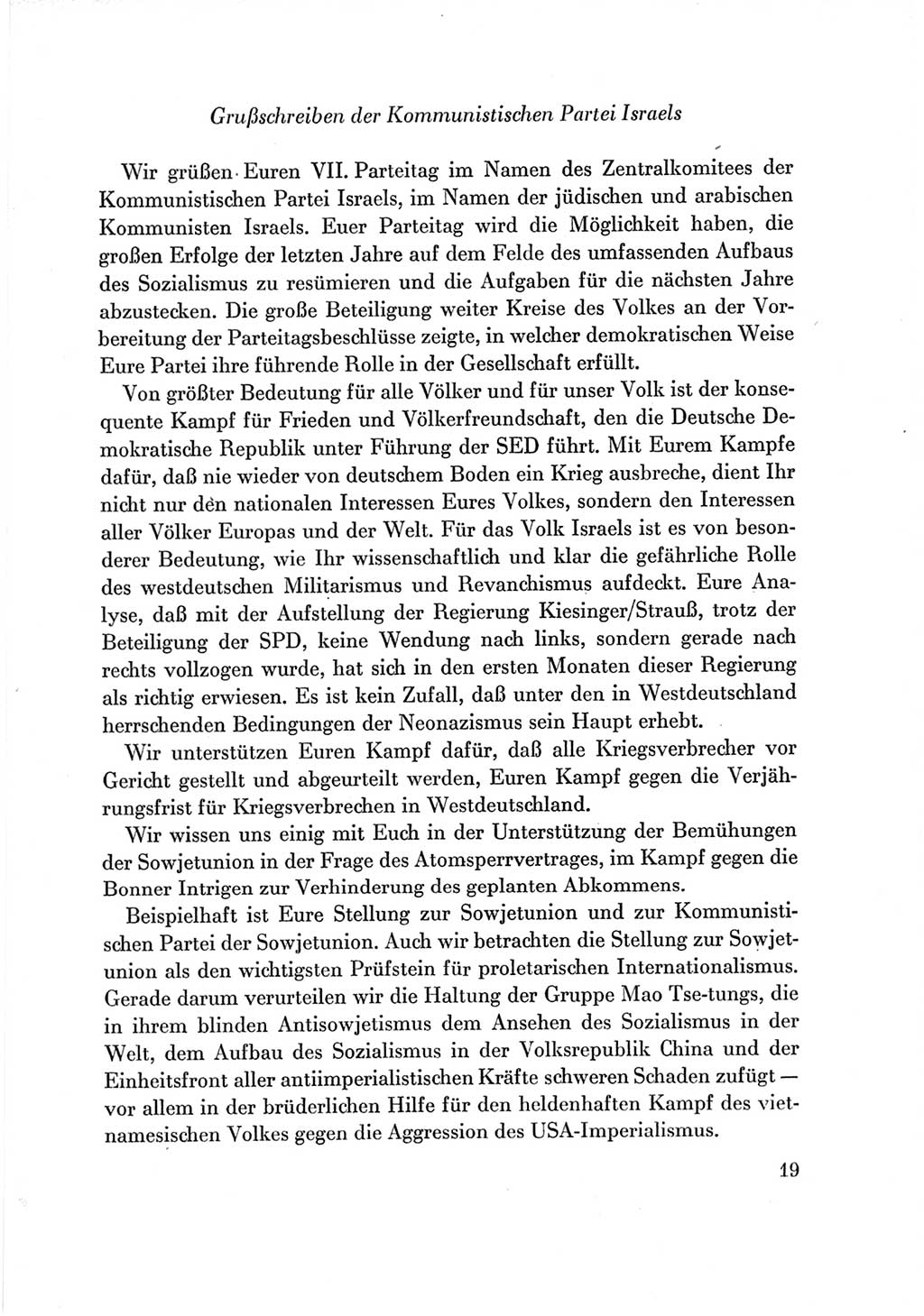 Protokoll der Verhandlungen des Ⅶ. Parteitages der Sozialistischen Einheitspartei Deutschlands (SED) [Deutsche Demokratische Republik (DDR)] 1967, Band Ⅲ, Seite 19 (Prot. Verh. Ⅶ. PT SED DDR 1967, Bd. Ⅲ, S. 19)