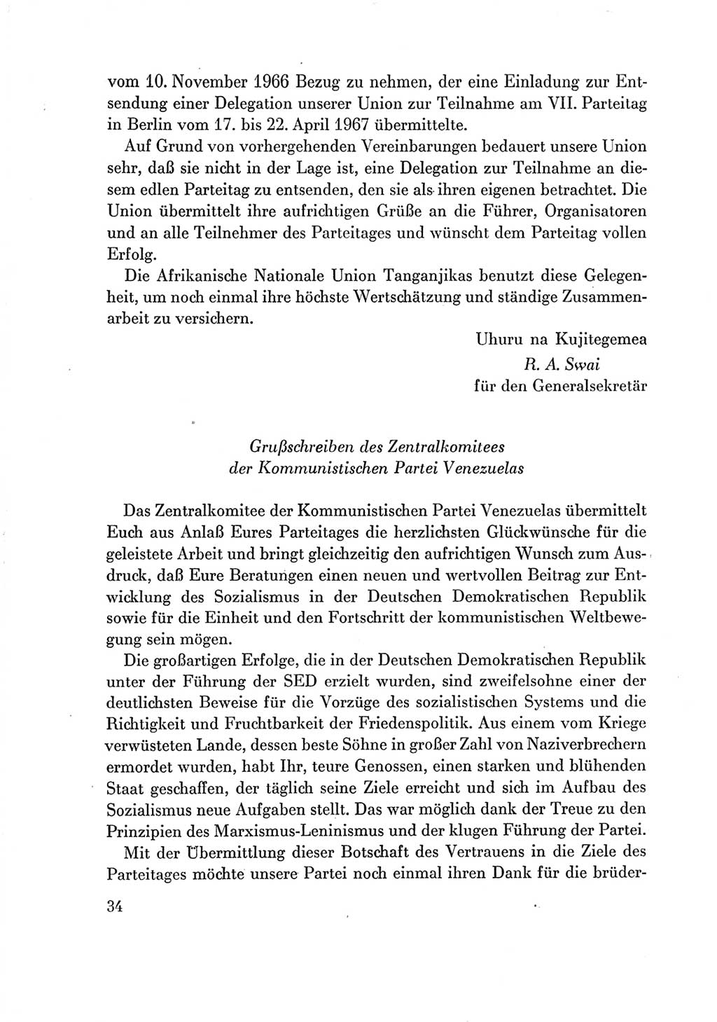 Protokoll der Verhandlungen des Ⅶ. Parteitages der Sozialistischen Einheitspartei Deutschlands (SED) [Deutsche Demokratische Republik (DDR)] 1967, Band Ⅲ, Seite 34 (Prot. Verh. Ⅶ. PT SED DDR 1967, Bd. Ⅲ, S. 34)
