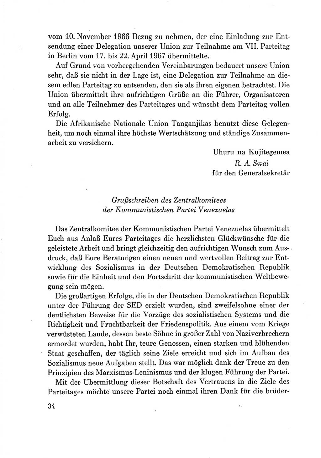 Protokoll der Verhandlungen des Ⅶ. Parteitages der Sozialistischen Einheitspartei Deutschlands (SED) [Deutsche Demokratische Republik (DDR)] 1967, Band Ⅲ, Seite 34 (Prot. Verh. Ⅶ. PT SED DDR 1967, Bd. Ⅲ, S. 34)