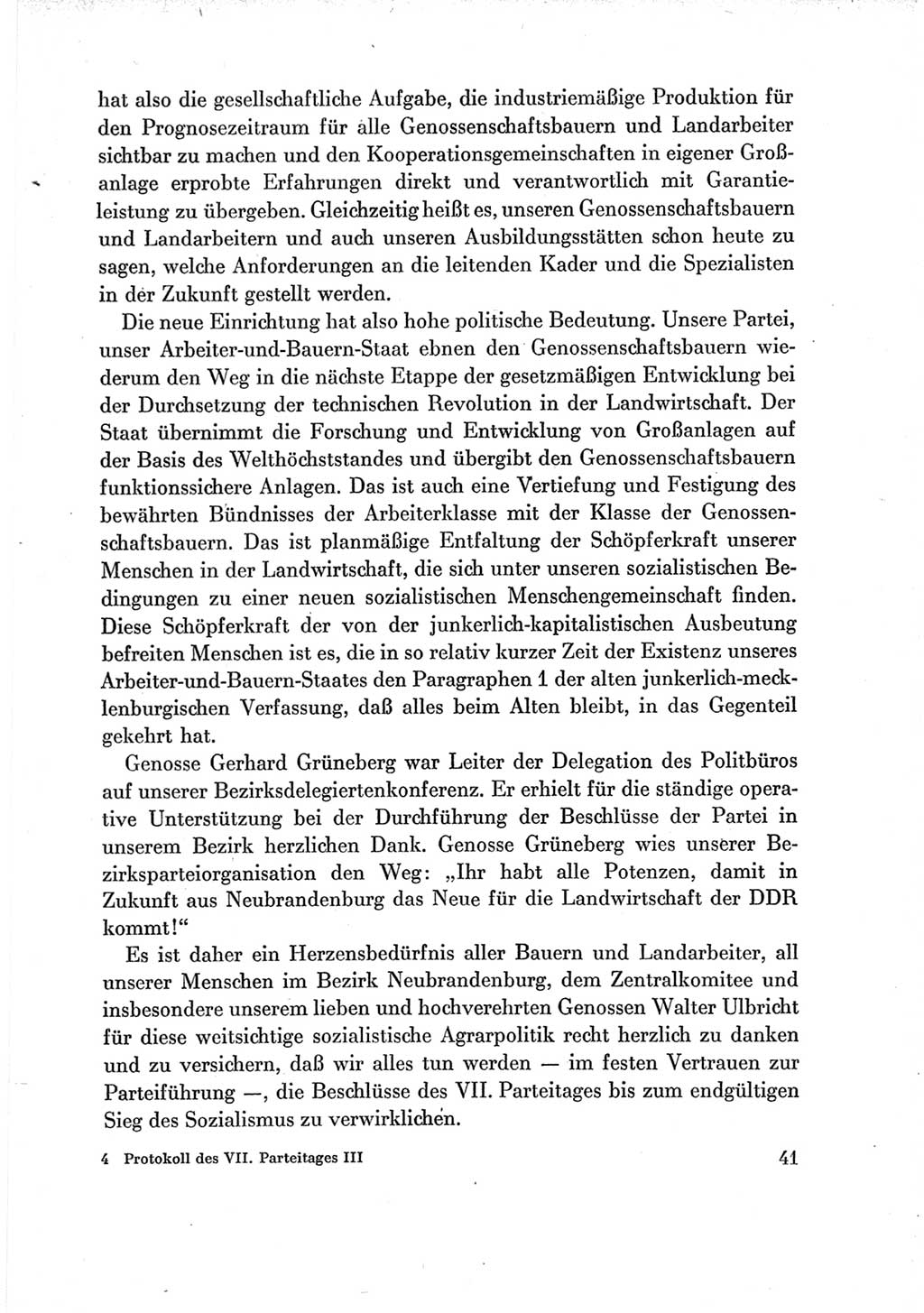 Protokoll der Verhandlungen des Ⅶ. Parteitages der Sozialistischen Einheitspartei Deutschlands (SED) [Deutsche Demokratische Republik (DDR)] 1967, Band Ⅲ, Seite 41 (Prot. Verh. Ⅶ. PT SED DDR 1967, Bd. Ⅲ, S. 41)