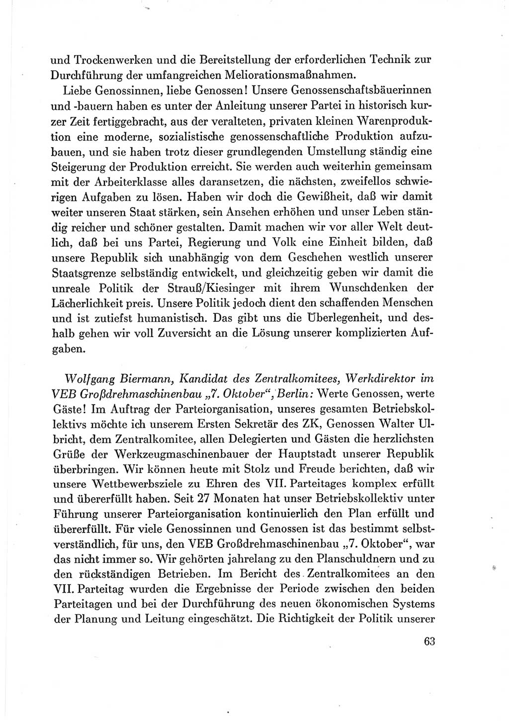 Protokoll der Verhandlungen des Ⅶ. Parteitages der Sozialistischen Einheitspartei Deutschlands (SED) [Deutsche Demokratische Republik (DDR)] 1967, Band Ⅲ, Seite 63 (Prot. Verh. Ⅶ. PT SED DDR 1967, Bd. Ⅲ, S. 63)