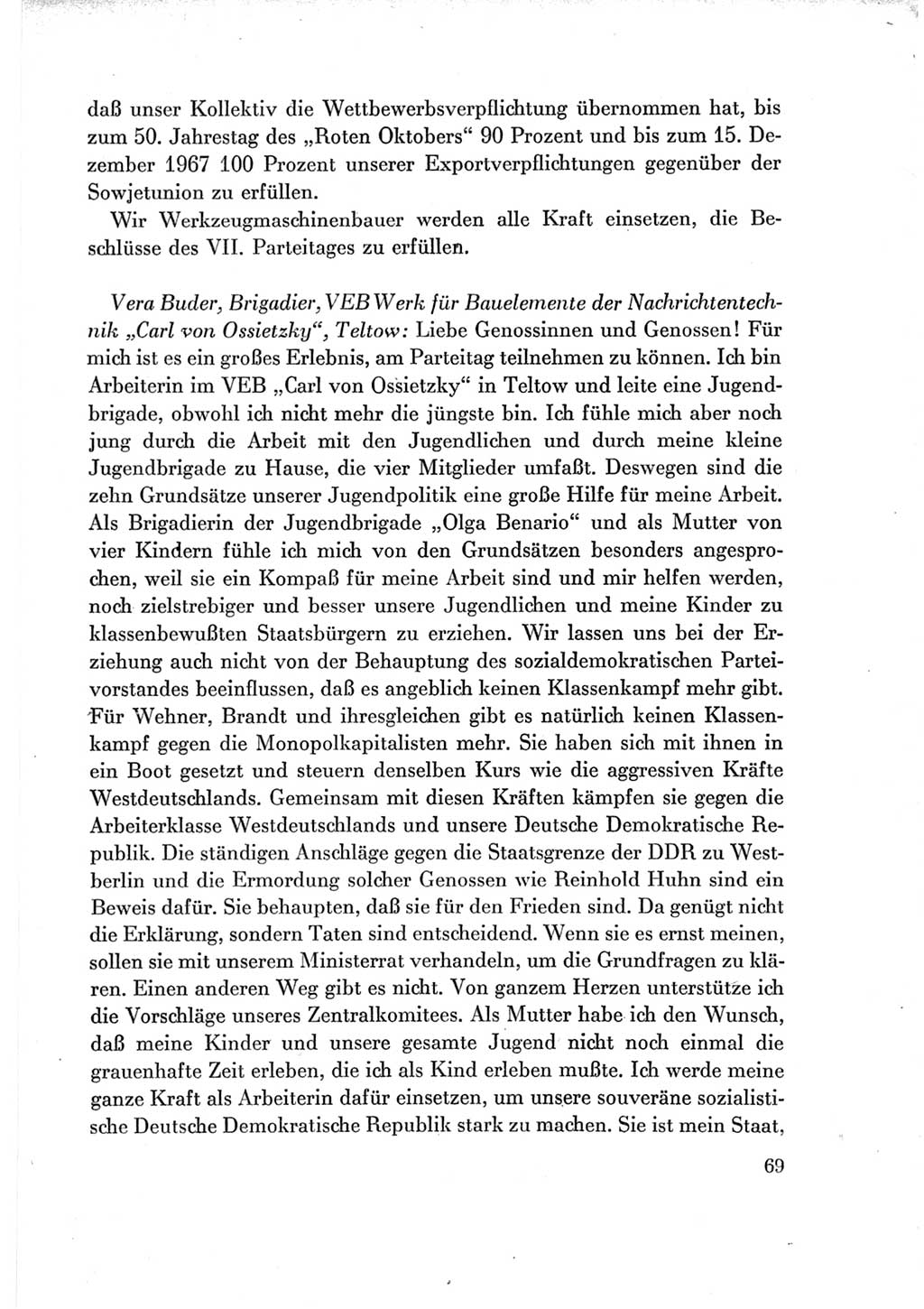 Protokoll der Verhandlungen des Ⅶ. Parteitages der Sozialistischen Einheitspartei Deutschlands (SED) [Deutsche Demokratische Republik (DDR)] 1967, Band Ⅲ, Seite 69 (Prot. Verh. Ⅶ. PT SED DDR 1967, Bd. Ⅲ, S. 69)