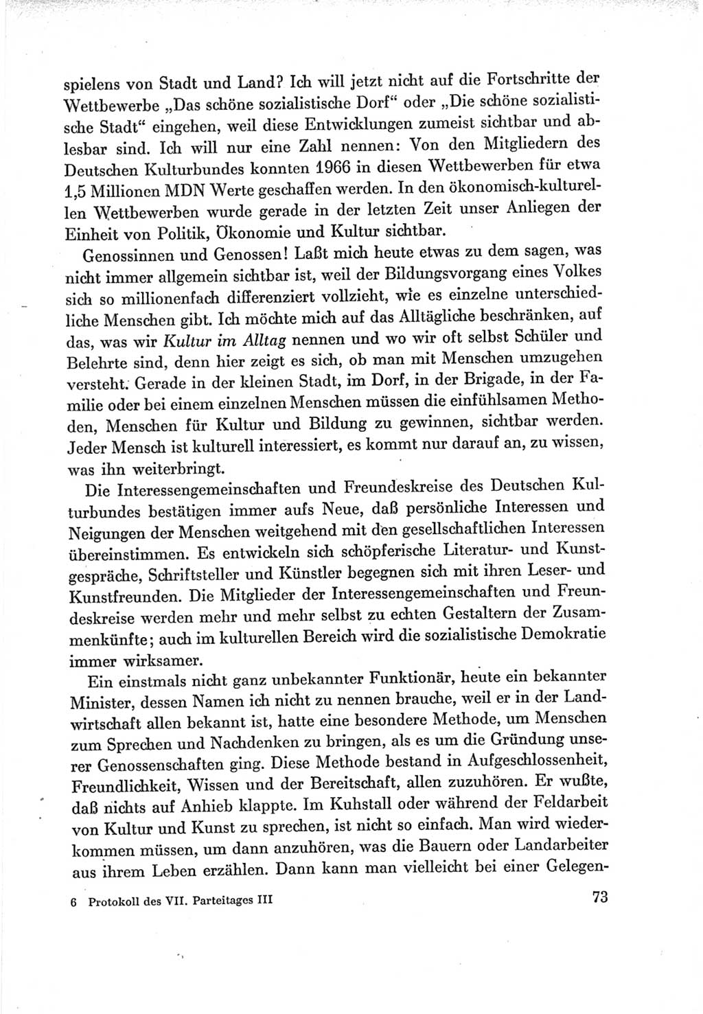 Protokoll der Verhandlungen des Ⅶ. Parteitages der Sozialistischen Einheitspartei Deutschlands (SED) [Deutsche Demokratische Republik (DDR)] 1967, Band Ⅲ, Seite 73 (Prot. Verh. Ⅶ. PT SED DDR 1967, Bd. Ⅲ, S. 73)