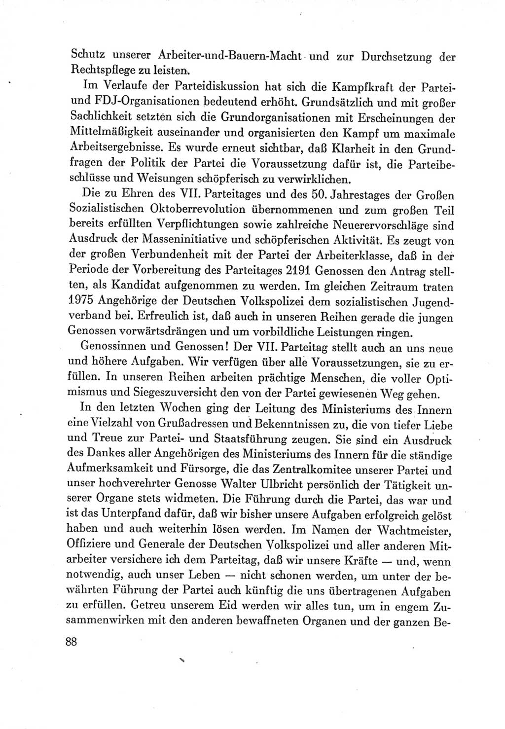 Protokoll der Verhandlungen des Ⅶ. Parteitages der Sozialistischen Einheitspartei Deutschlands (SED) [Deutsche Demokratische Republik (DDR)] 1967, Band Ⅲ, Seite 88 (Prot. Verh. Ⅶ. PT SED DDR 1967, Bd. Ⅲ, S. 88)