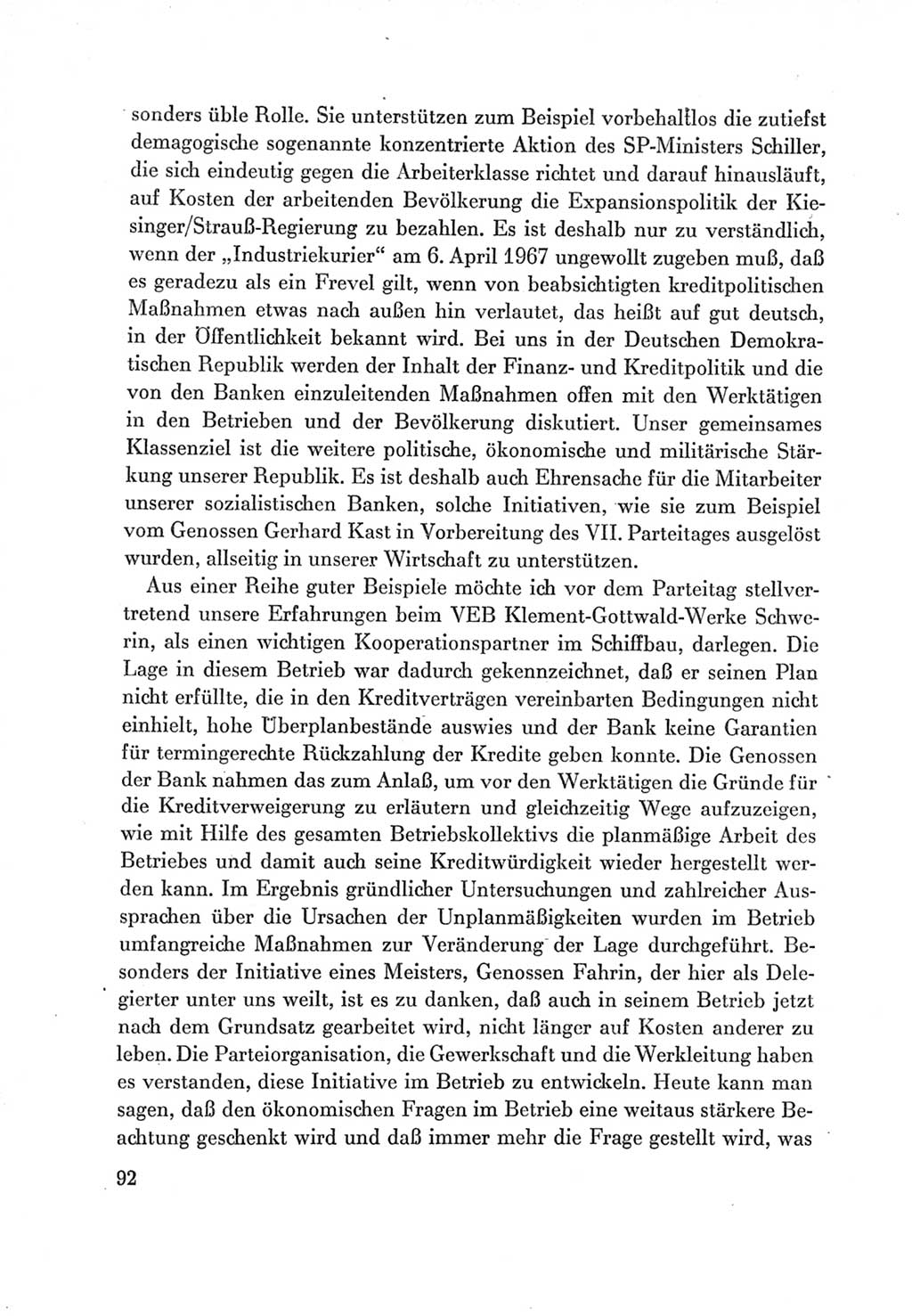 Protokoll der Verhandlungen des Ⅶ. Parteitages der Sozialistischen Einheitspartei Deutschlands (SED) [Deutsche Demokratische Republik (DDR)] 1967, Band Ⅲ, Seite 92 (Prot. Verh. Ⅶ. PT SED DDR 1967, Bd. Ⅲ, S. 92)