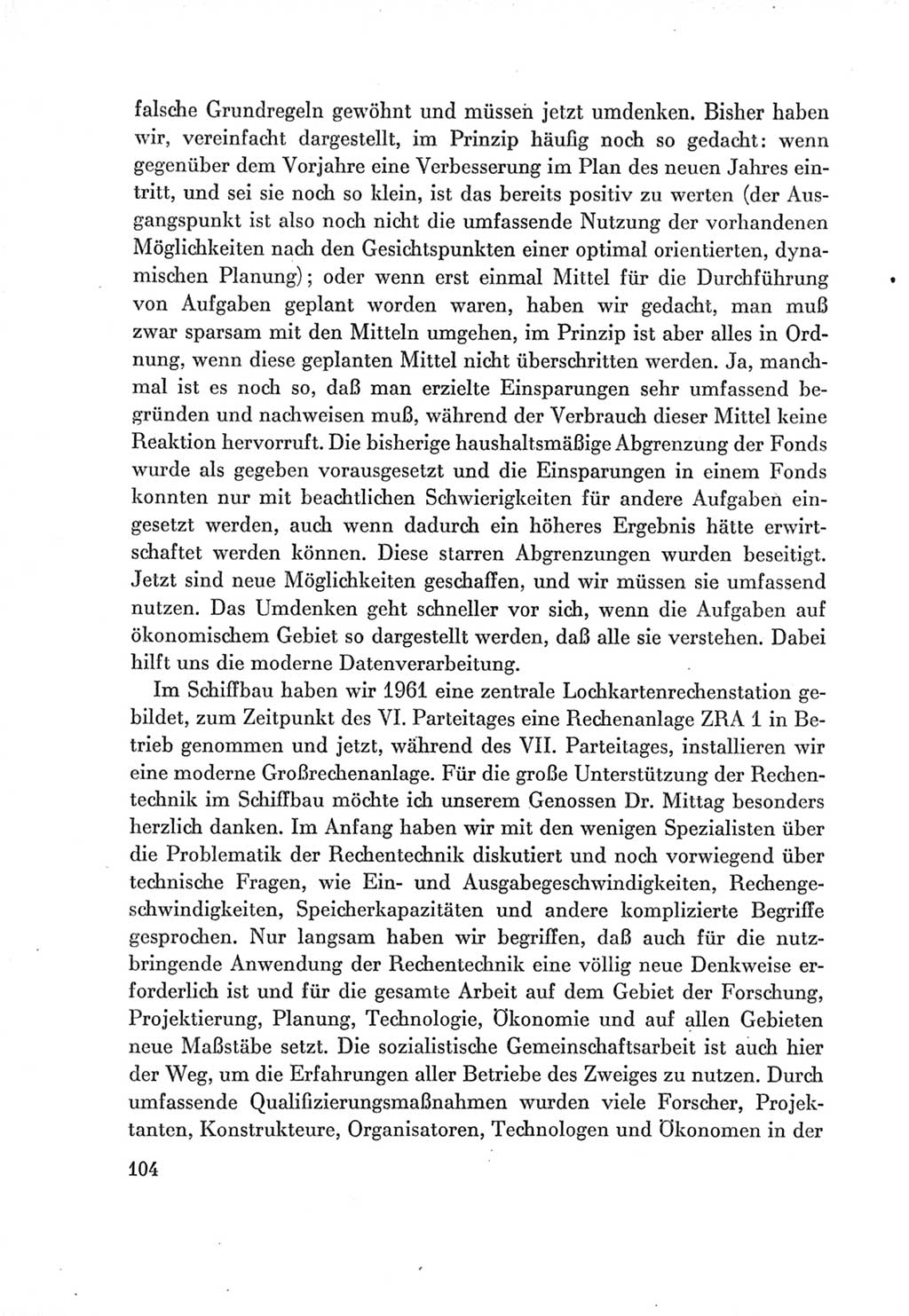 Protokoll der Verhandlungen des Ⅶ. Parteitages der Sozialistischen Einheitspartei Deutschlands (SED) [Deutsche Demokratische Republik (DDR)] 1967, Band Ⅲ, Seite 104 (Prot. Verh. Ⅶ. PT SED DDR 1967, Bd. Ⅲ, S. 104)