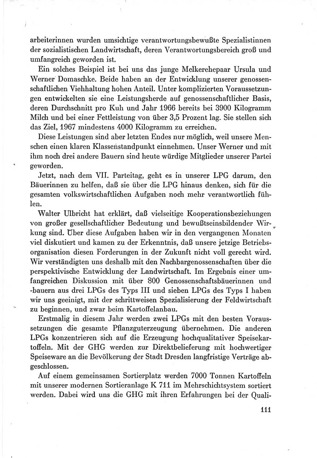 Protokoll der Verhandlungen des Ⅶ. Parteitages der Sozialistischen Einheitspartei Deutschlands (SED) [Deutsche Demokratische Republik (DDR)] 1967, Band Ⅲ, Seite 111 (Prot. Verh. Ⅶ. PT SED DDR 1967, Bd. Ⅲ, S. 111)