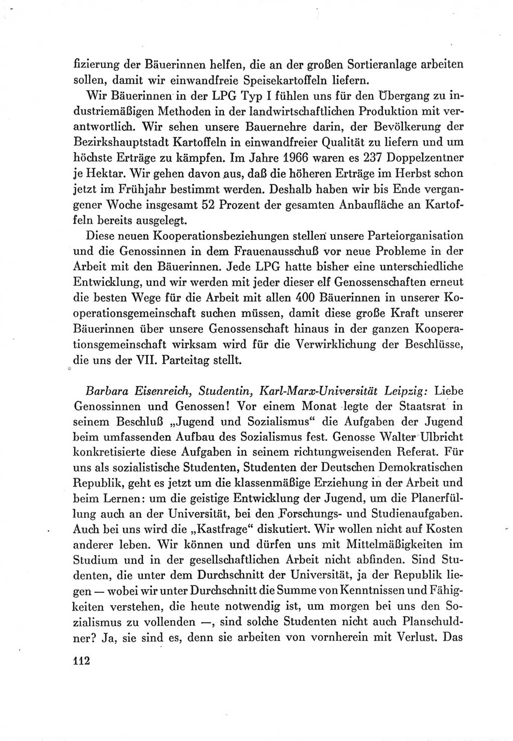 Protokoll der Verhandlungen des Ⅶ. Parteitages der Sozialistischen Einheitspartei Deutschlands (SED) [Deutsche Demokratische Republik (DDR)] 1967, Band Ⅲ, Seite 112 (Prot. Verh. Ⅶ. PT SED DDR 1967, Bd. Ⅲ, S. 112)