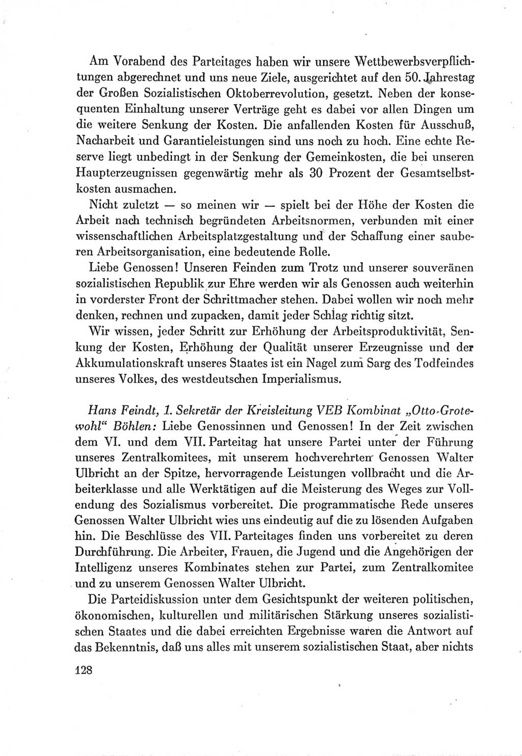 Protokoll der Verhandlungen des Ⅶ. Parteitages der Sozialistischen Einheitspartei Deutschlands (SED) [Deutsche Demokratische Republik (DDR)] 1967, Band Ⅲ, Seite 128 (Prot. Verh. Ⅶ. PT SED DDR 1967, Bd. Ⅲ, S. 128)