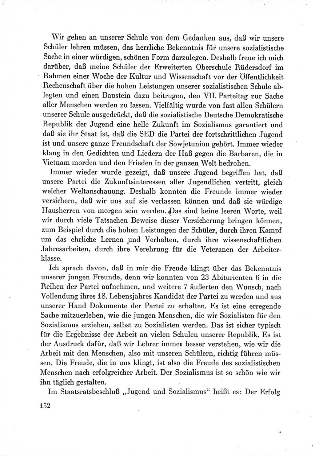 Protokoll der Verhandlungen des Ⅶ. Parteitages der Sozialistischen Einheitspartei Deutschlands (SED) [Deutsche Demokratische Republik (DDR)] 1967, Band Ⅲ, Seite 152 (Prot. Verh. Ⅶ. PT SED DDR 1967, Bd. Ⅲ, S. 152)