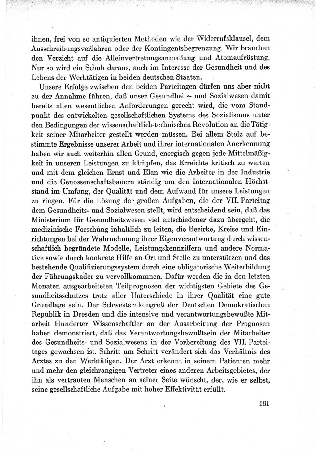 Protokoll der Verhandlungen des Ⅶ. Parteitages der Sozialistischen Einheitspartei Deutschlands (SED) [Deutsche Demokratische Republik (DDR)] 1967, Band Ⅲ, Seite 161 (Prot. Verh. Ⅶ. PT SED DDR 1967, Bd. Ⅲ, S. 161)