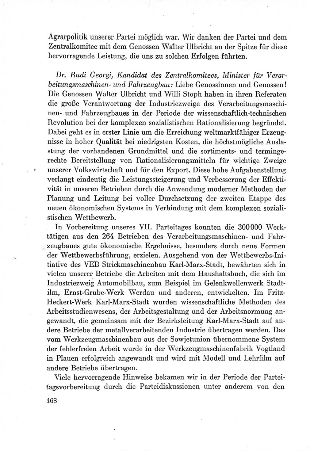 Protokoll der Verhandlungen des Ⅶ. Parteitages der Sozialistischen Einheitspartei Deutschlands (SED) [Deutsche Demokratische Republik (DDR)] 1967, Band Ⅲ, Seite 168 (Prot. Verh. Ⅶ. PT SED DDR 1967, Bd. Ⅲ, S. 168)