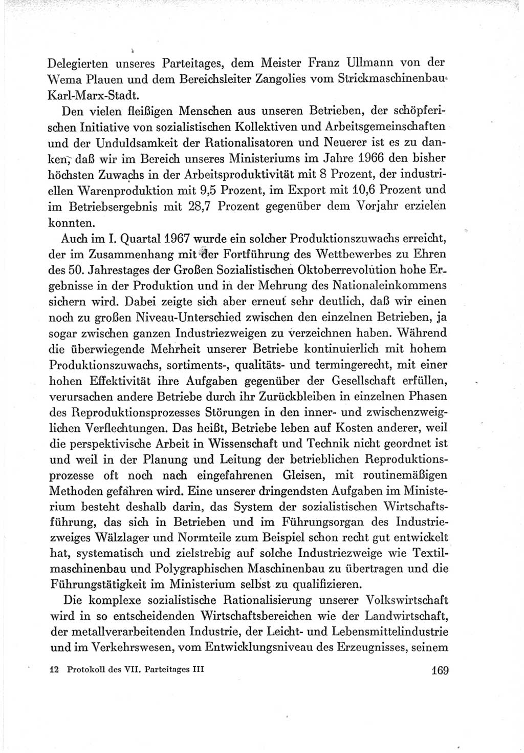 Protokoll der Verhandlungen des Ⅶ. Parteitages der Sozialistischen Einheitspartei Deutschlands (SED) [Deutsche Demokratische Republik (DDR)] 1967, Band Ⅲ, Seite 169 (Prot. Verh. Ⅶ. PT SED DDR 1967, Bd. Ⅲ, S. 169)