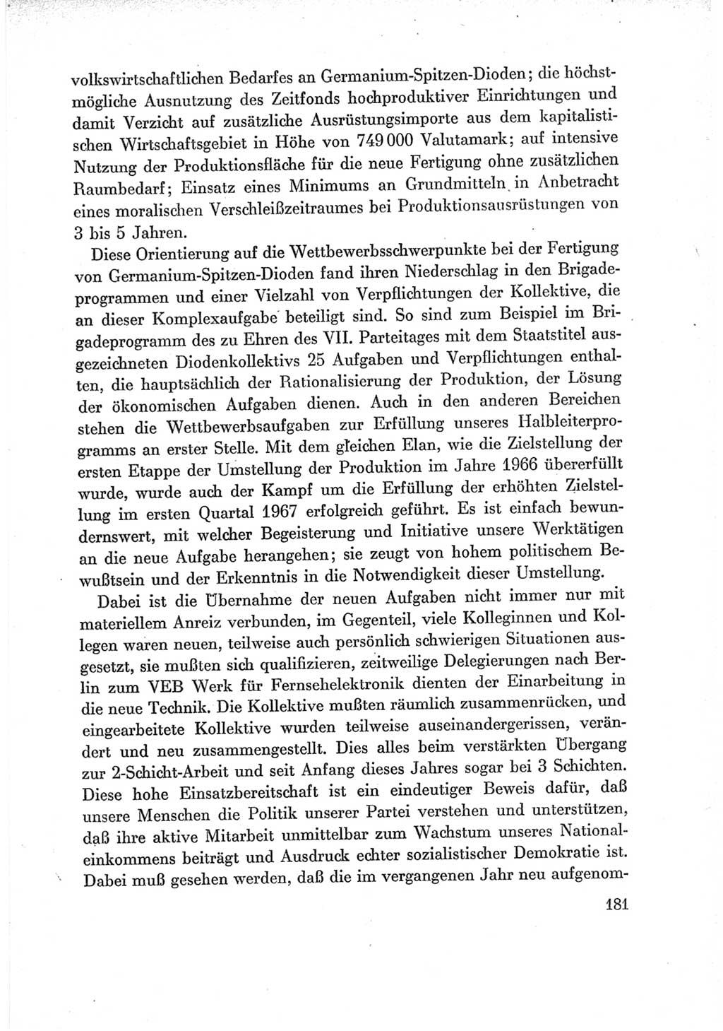 Protokoll der Verhandlungen des Ⅶ. Parteitages der Sozialistischen Einheitspartei Deutschlands (SED) [Deutsche Demokratische Republik (DDR)] 1967, Band Ⅲ, Seite 181 (Prot. Verh. Ⅶ. PT SED DDR 1967, Bd. Ⅲ, S. 181)