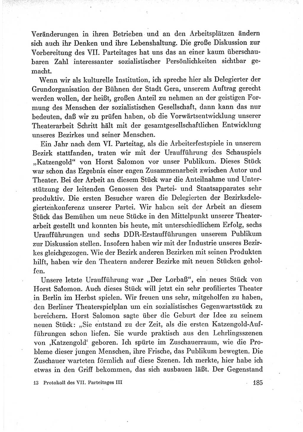 Protokoll der Verhandlungen des Ⅶ. Parteitages der Sozialistischen Einheitspartei Deutschlands (SED) [Deutsche Demokratische Republik (DDR)] 1967, Band Ⅲ, Seite 185 (Prot. Verh. Ⅶ. PT SED DDR 1967, Bd. Ⅲ, S. 185)