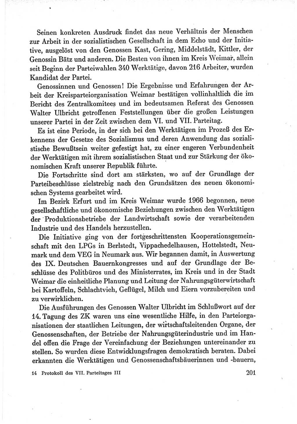 Protokoll der Verhandlungen des Ⅶ. Parteitages der Sozialistischen Einheitspartei Deutschlands (SED) [Deutsche Demokratische Republik (DDR)] 1967, Band Ⅲ, Seite 201 (Prot. Verh. Ⅶ. PT SED DDR 1967, Bd. Ⅲ, S. 201)