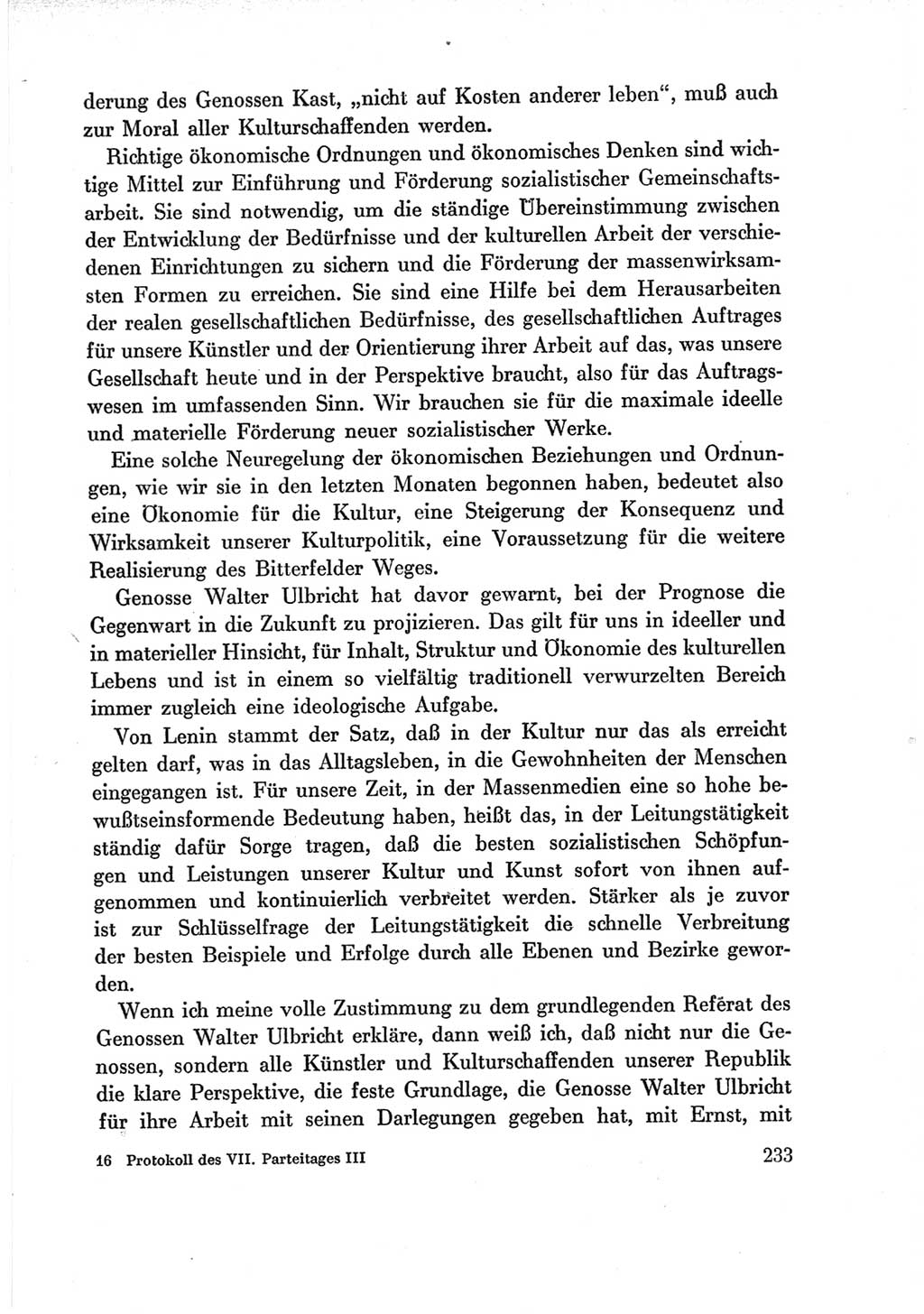 Protokoll der Verhandlungen des Ⅶ. Parteitages der Sozialistischen Einheitspartei Deutschlands (SED) [Deutsche Demokratische Republik (DDR)] 1967, Band Ⅲ, Seite 233 (Prot. Verh. Ⅶ. PT SED DDR 1967, Bd. Ⅲ, S. 233)
