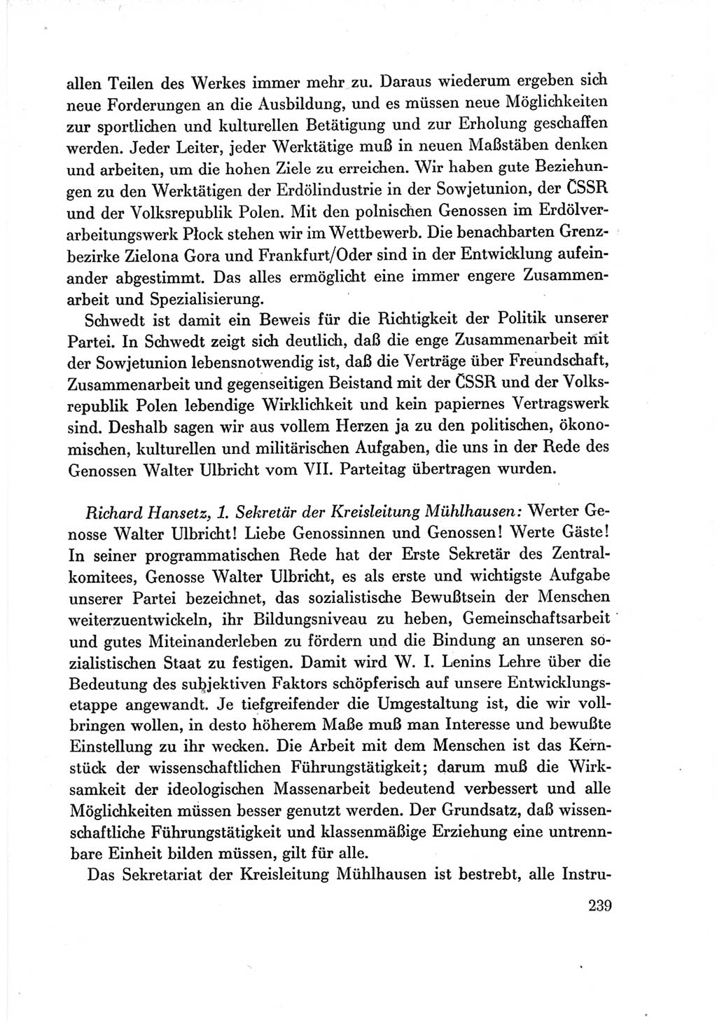 Protokoll der Verhandlungen des Ⅶ. Parteitages der Sozialistischen Einheitspartei Deutschlands (SED) [Deutsche Demokratische Republik (DDR)] 1967, Band Ⅲ, Seite 239 (Prot. Verh. Ⅶ. PT SED DDR 1967, Bd. Ⅲ, S. 239)