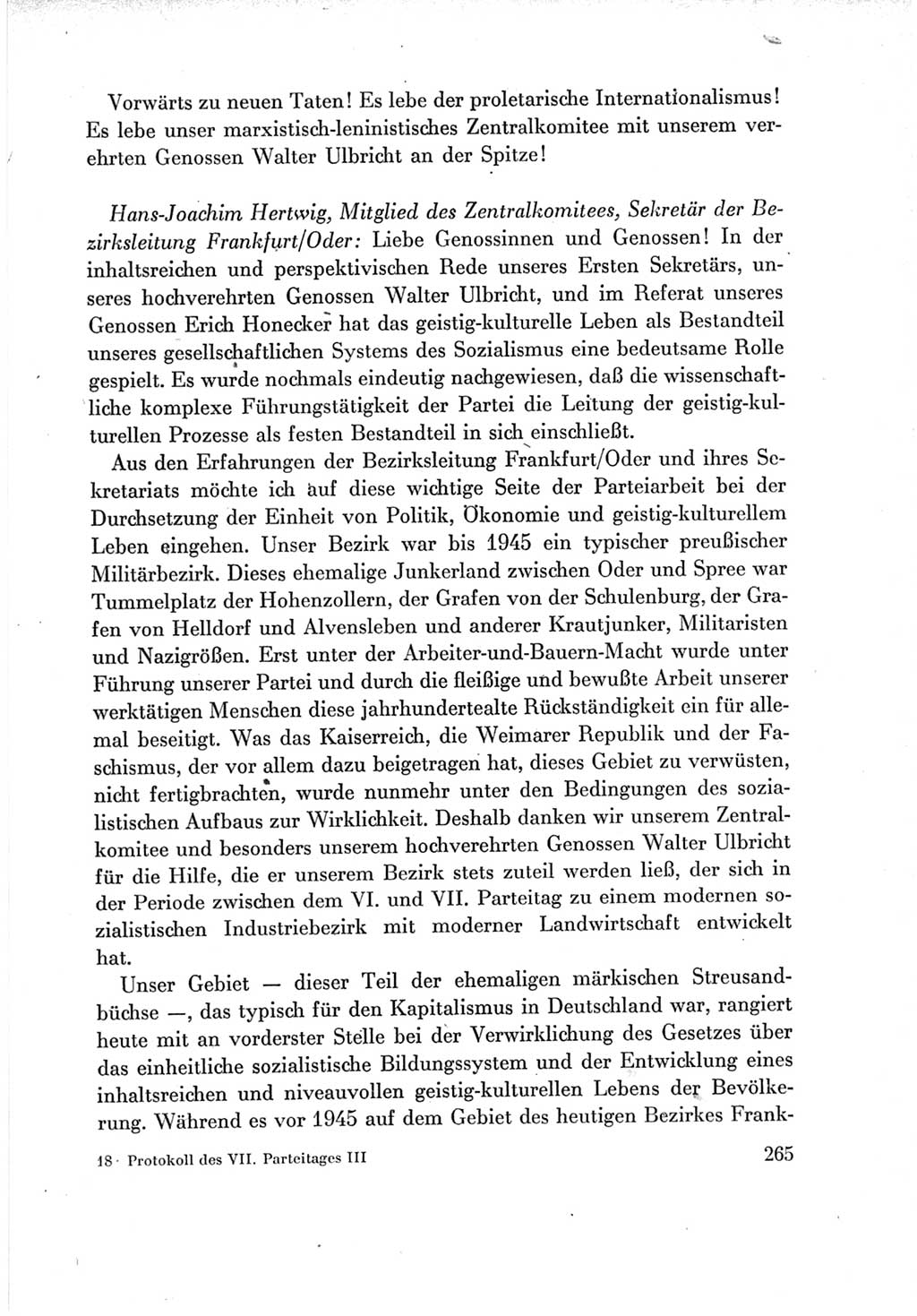 Protokoll der Verhandlungen des Ⅶ. Parteitages der Sozialistischen Einheitspartei Deutschlands (SED) [Deutsche Demokratische Republik (DDR)] 1967, Band Ⅲ, Seite 265 (Prot. Verh. Ⅶ. PT SED DDR 1967, Bd. Ⅲ, S. 265)