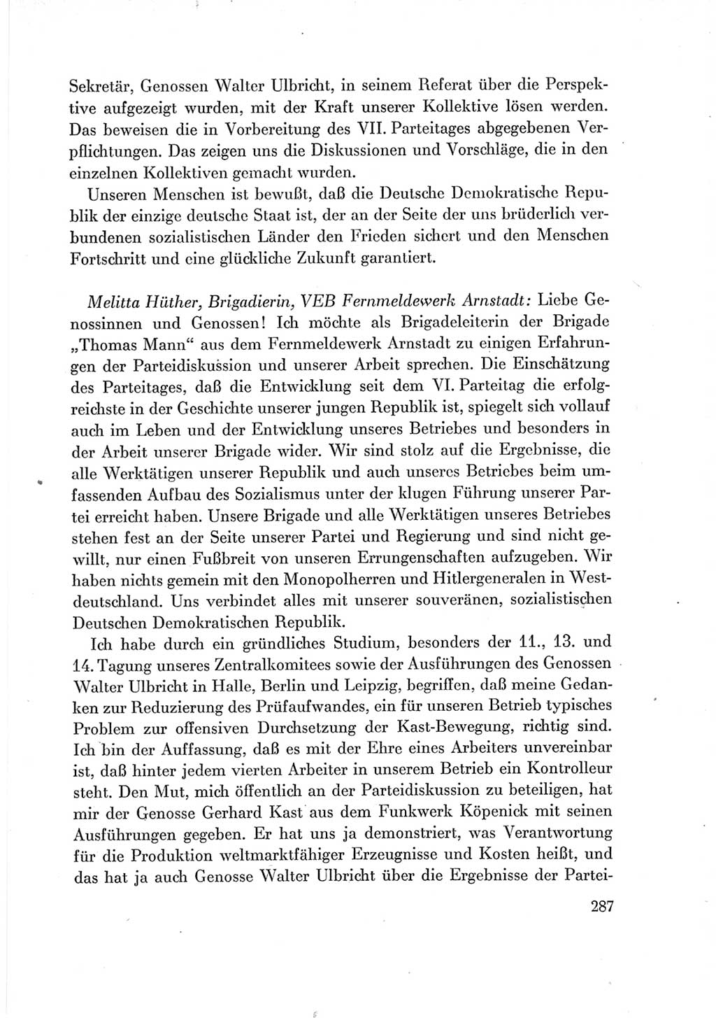 Protokoll der Verhandlungen des Ⅶ. Parteitages der Sozialistischen Einheitspartei Deutschlands (SED) [Deutsche Demokratische Republik (DDR)] 1967, Band Ⅲ, Seite 287 (Prot. Verh. Ⅶ. PT SED DDR 1967, Bd. Ⅲ, S. 287)