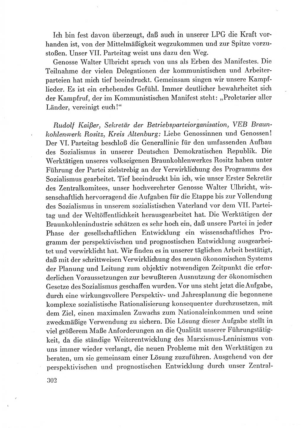 Protokoll der Verhandlungen des Ⅶ. Parteitages der Sozialistischen Einheitspartei Deutschlands (SED) [Deutsche Demokratische Republik (DDR)] 1967, Band Ⅲ, Seite 302 (Prot. Verh. Ⅶ. PT SED DDR 1967, Bd. Ⅲ, S. 302)