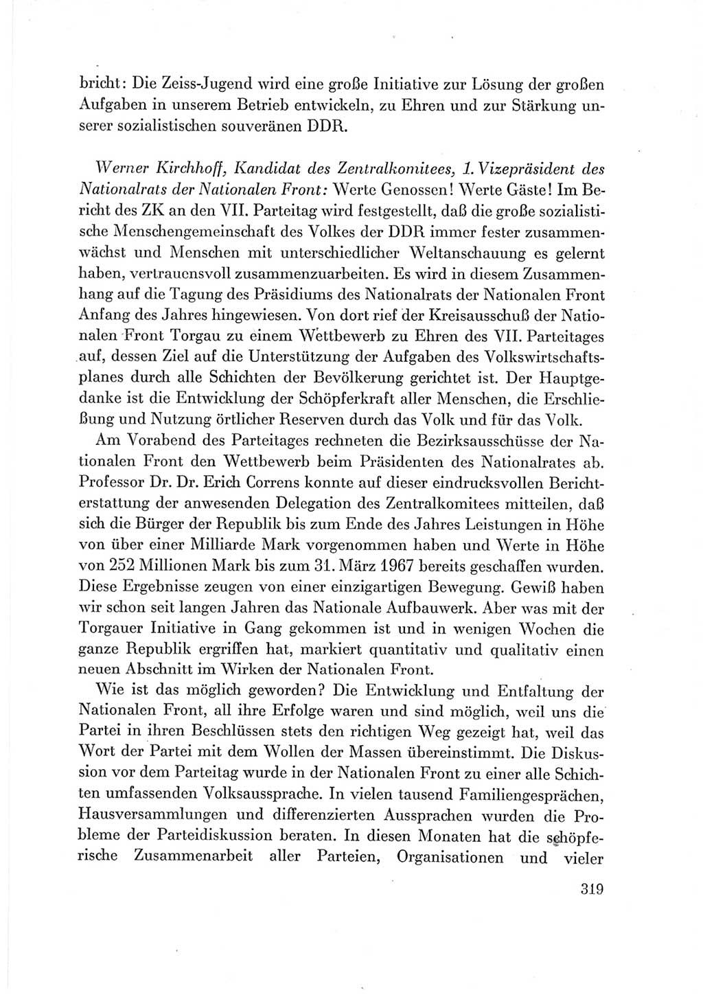 Protokoll der Verhandlungen des Ⅶ. Parteitages der Sozialistischen Einheitspartei Deutschlands (SED) [Deutsche Demokratische Republik (DDR)] 1967, Band Ⅲ, Seite 319 (Prot. Verh. Ⅶ. PT SED DDR 1967, Bd. Ⅲ, S. 319)