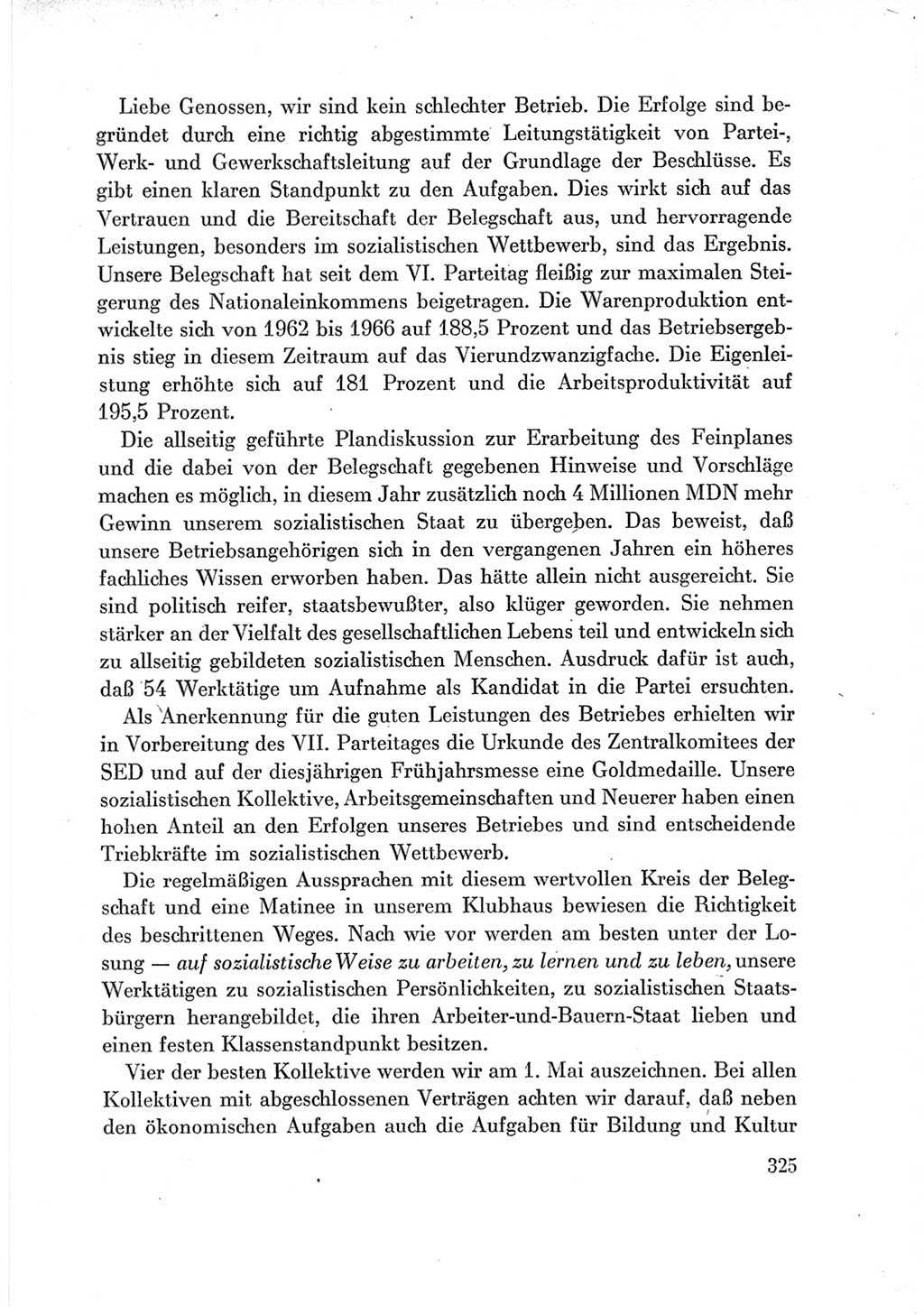 Protokoll der Verhandlungen des Ⅶ. Parteitages der Sozialistischen Einheitspartei Deutschlands (SED) [Deutsche Demokratische Republik (DDR)] 1967, Band Ⅲ, Seite 325 (Prot. Verh. Ⅶ. PT SED DDR 1967, Bd. Ⅲ, S. 325)