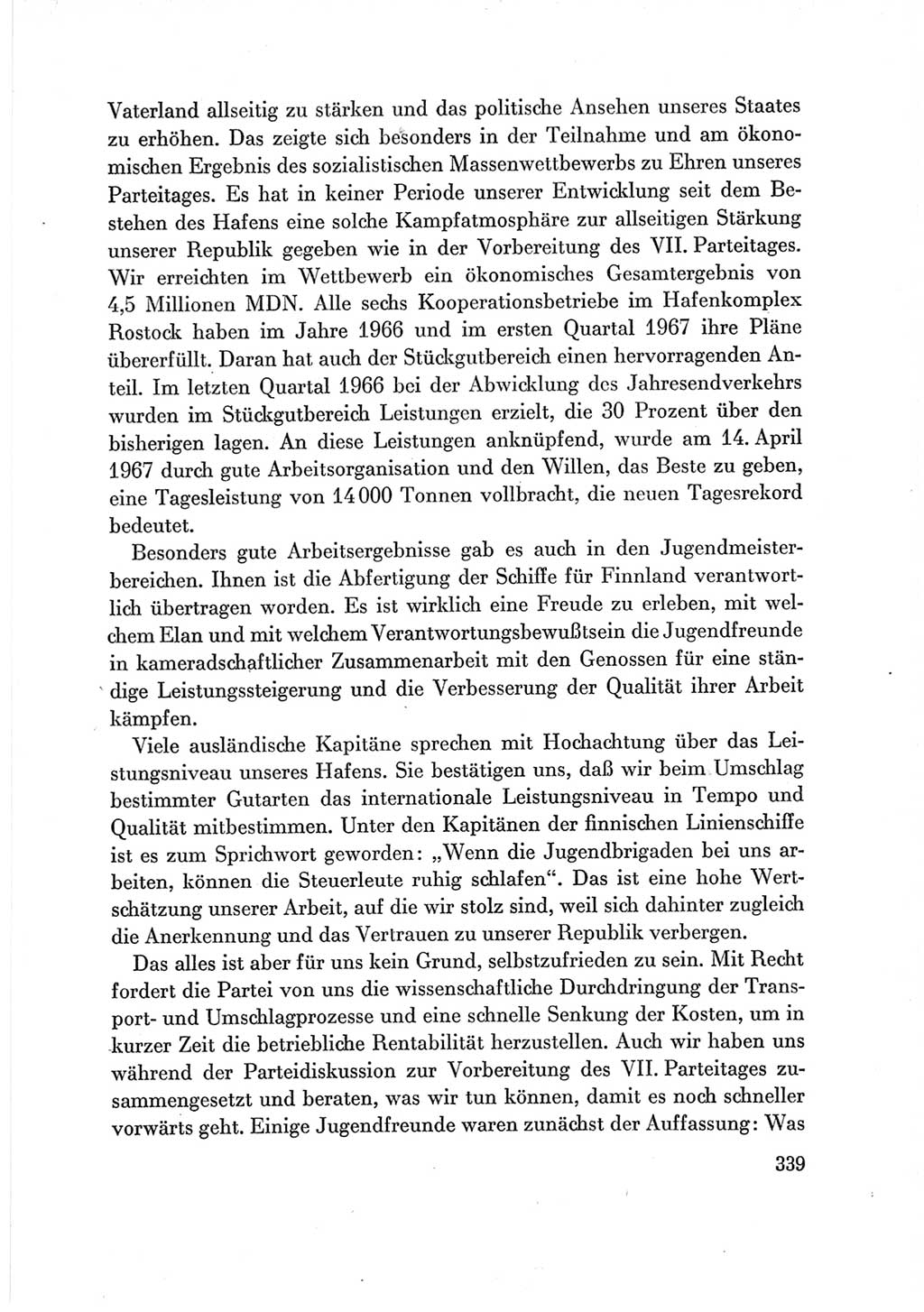 Protokoll der Verhandlungen des Ⅶ. Parteitages der Sozialistischen Einheitspartei Deutschlands (SED) [Deutsche Demokratische Republik (DDR)] 1967, Band Ⅲ, Seite 339 (Prot. Verh. Ⅶ. PT SED DDR 1967, Bd. Ⅲ, S. 339)
