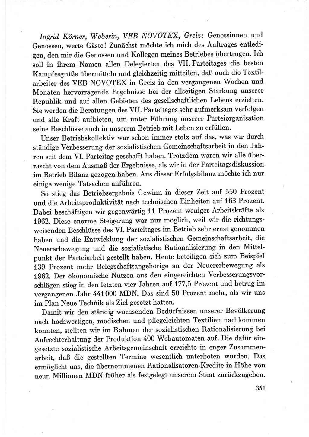 Protokoll der Verhandlungen des Ⅶ. Parteitages der Sozialistischen Einheitspartei Deutschlands (SED) [Deutsche Demokratische Republik (DDR)] 1967, Band Ⅲ, Seite 351 (Prot. Verh. Ⅶ. PT SED DDR 1967, Bd. Ⅲ, S. 351)