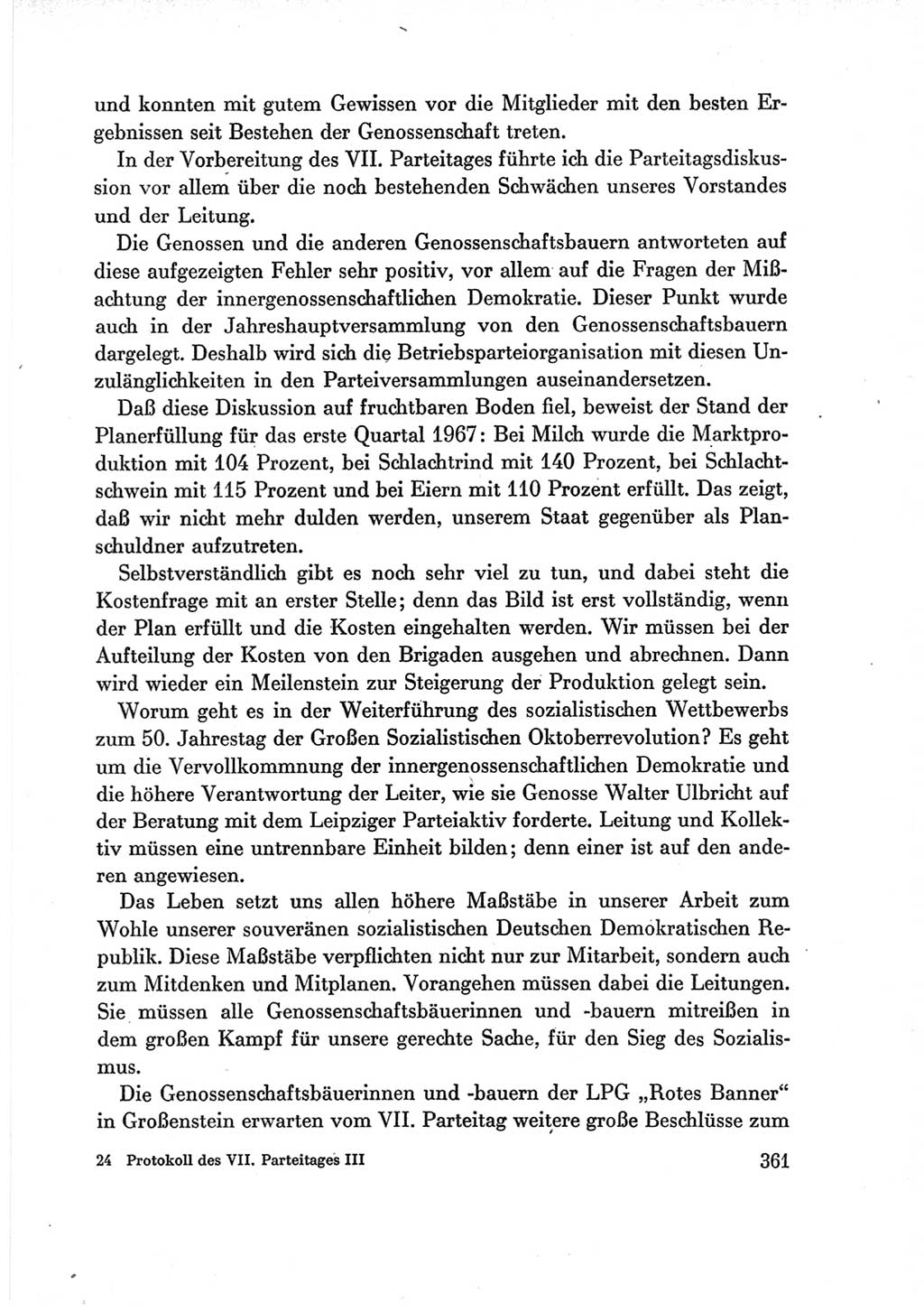 Protokoll der Verhandlungen des Ⅶ. Parteitages der Sozialistischen Einheitspartei Deutschlands (SED) [Deutsche Demokratische Republik (DDR)] 1967, Band Ⅲ, Seite 361 (Prot. Verh. Ⅶ. PT SED DDR 1967, Bd. Ⅲ, S. 361)
