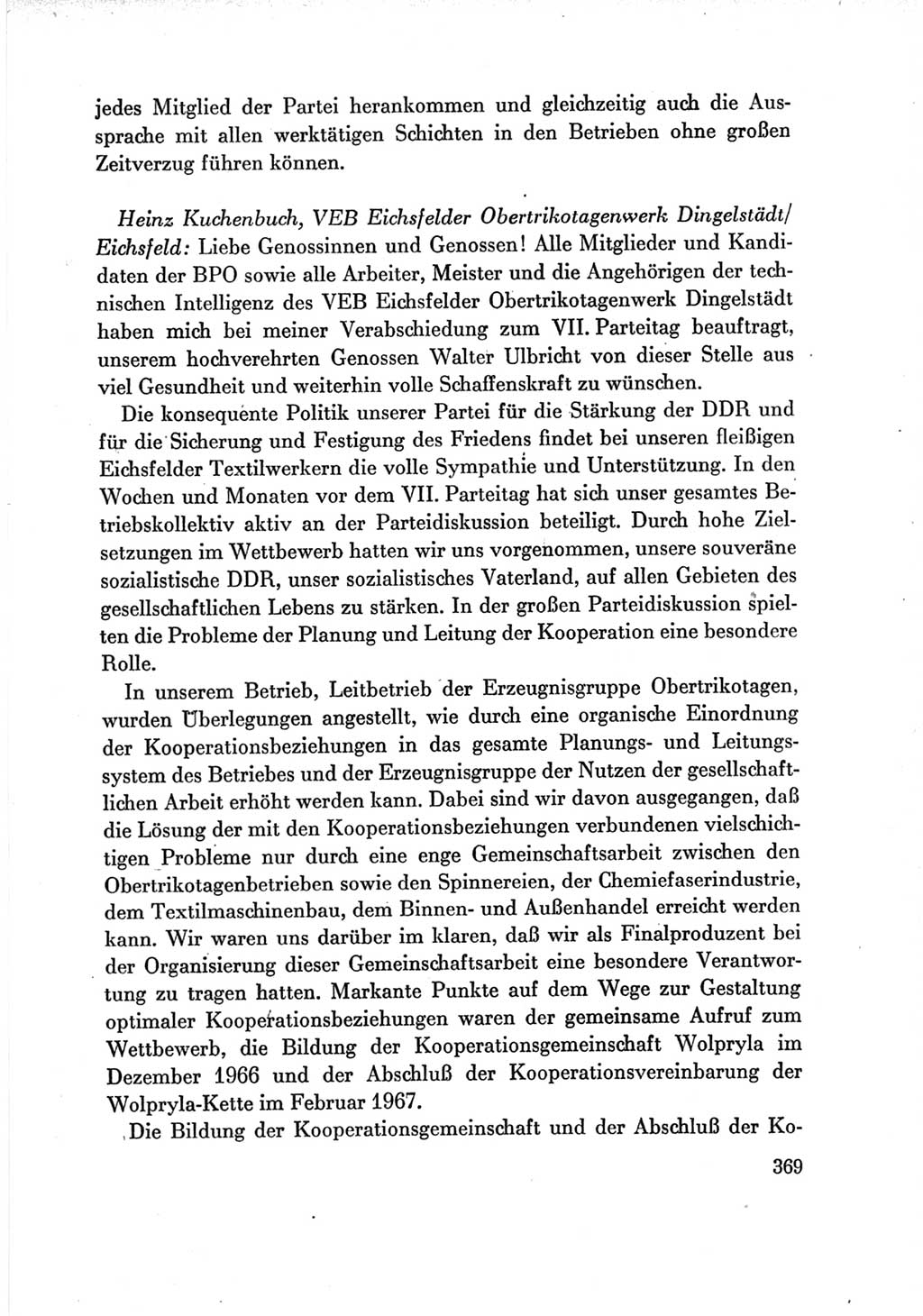 Protokoll der Verhandlungen des Ⅶ. Parteitages der Sozialistischen Einheitspartei Deutschlands (SED) [Deutsche Demokratische Republik (DDR)] 1967, Band Ⅲ, Seite 369 (Prot. Verh. Ⅶ. PT SED DDR 1967, Bd. Ⅲ, S. 369)