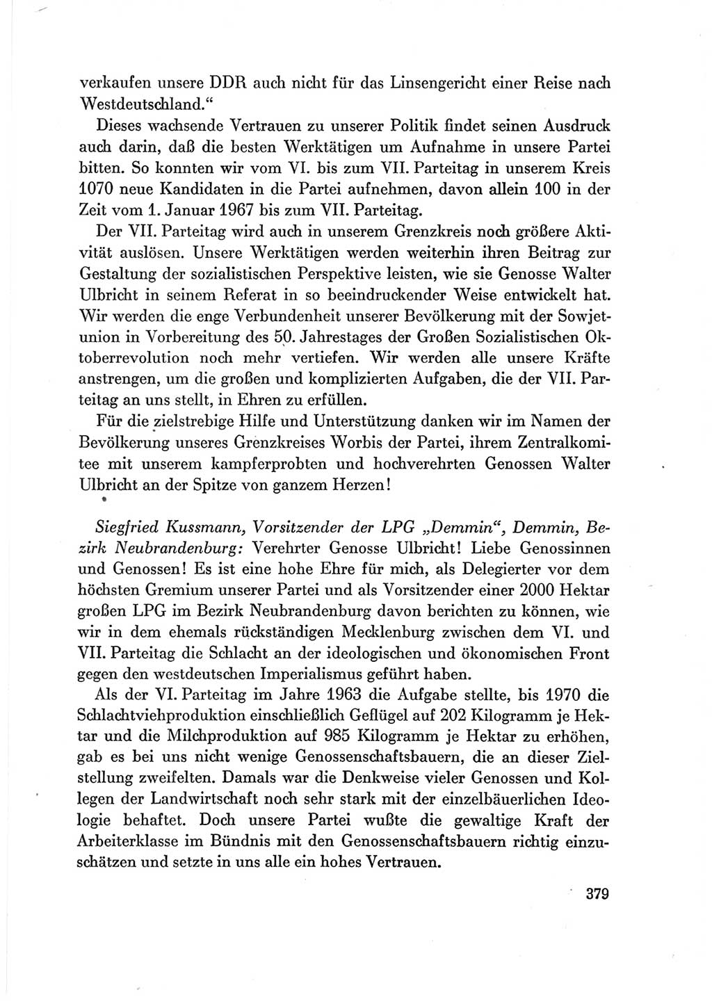 Protokoll der Verhandlungen des Ⅶ. Parteitages der Sozialistischen Einheitspartei Deutschlands (SED) [Deutsche Demokratische Republik (DDR)] 1967, Band Ⅲ, Seite 379 (Prot. Verh. Ⅶ. PT SED DDR 1967, Bd. Ⅲ, S. 379)