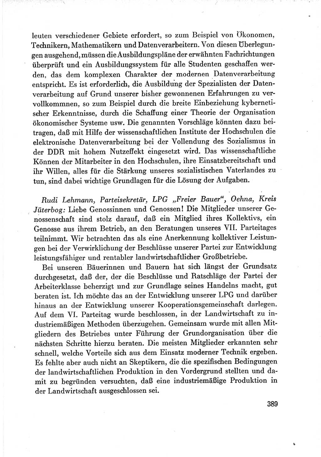 Protokoll der Verhandlungen des Ⅶ. Parteitages der Sozialistischen Einheitspartei Deutschlands (SED) [Deutsche Demokratische Republik (DDR)] 1967, Band Ⅲ, Seite 389 (Prot. Verh. Ⅶ. PT SED DDR 1967, Bd. Ⅲ, S. 389)