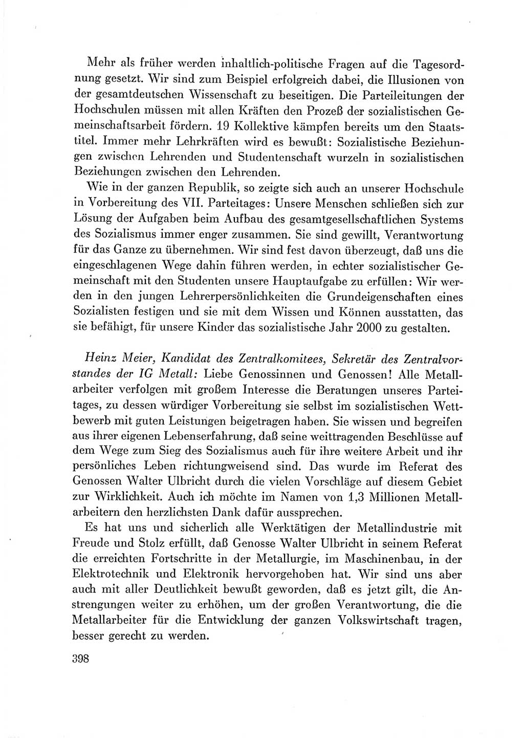Protokoll der Verhandlungen des Ⅶ. Parteitages der Sozialistischen Einheitspartei Deutschlands (SED) [Deutsche Demokratische Republik (DDR)] 1967, Band Ⅲ, Seite 398 (Prot. Verh. Ⅶ. PT SED DDR 1967, Bd. Ⅲ, S. 398)