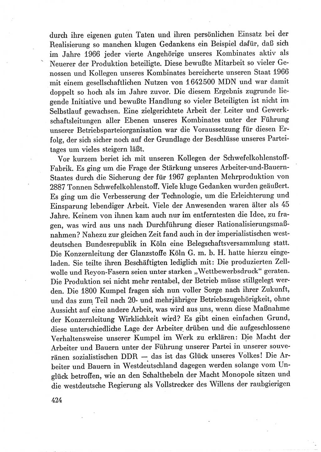 Protokoll der Verhandlungen des Ⅶ. Parteitages der Sozialistischen Einheitspartei Deutschlands (SED) [Deutsche Demokratische Republik (DDR)] 1967, Band Ⅲ, Seite 424 (Prot. Verh. Ⅶ. PT SED DDR 1967, Bd. Ⅲ, S. 424)