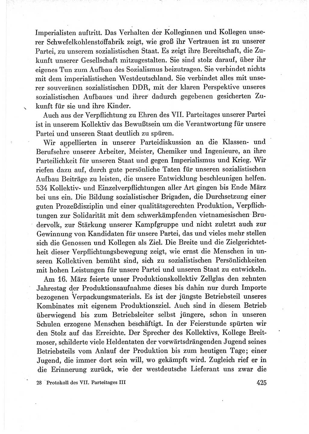 Protokoll der Verhandlungen des Ⅶ. Parteitages der Sozialistischen Einheitspartei Deutschlands (SED) [Deutsche Demokratische Republik (DDR)] 1967, Band Ⅲ, Seite 425 (Prot. Verh. Ⅶ. PT SED DDR 1967, Bd. Ⅲ, S. 425)