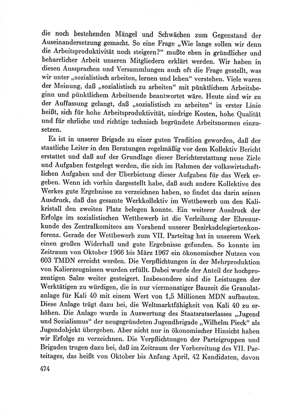 Protokoll der Verhandlungen des Ⅶ. Parteitages der Sozialistischen Einheitspartei Deutschlands (SED) [Deutsche Demokratische Republik (DDR)] 1967, Band Ⅲ, Seite 474 (Prot. Verh. Ⅶ. PT SED DDR 1967, Bd. Ⅲ, S. 474)