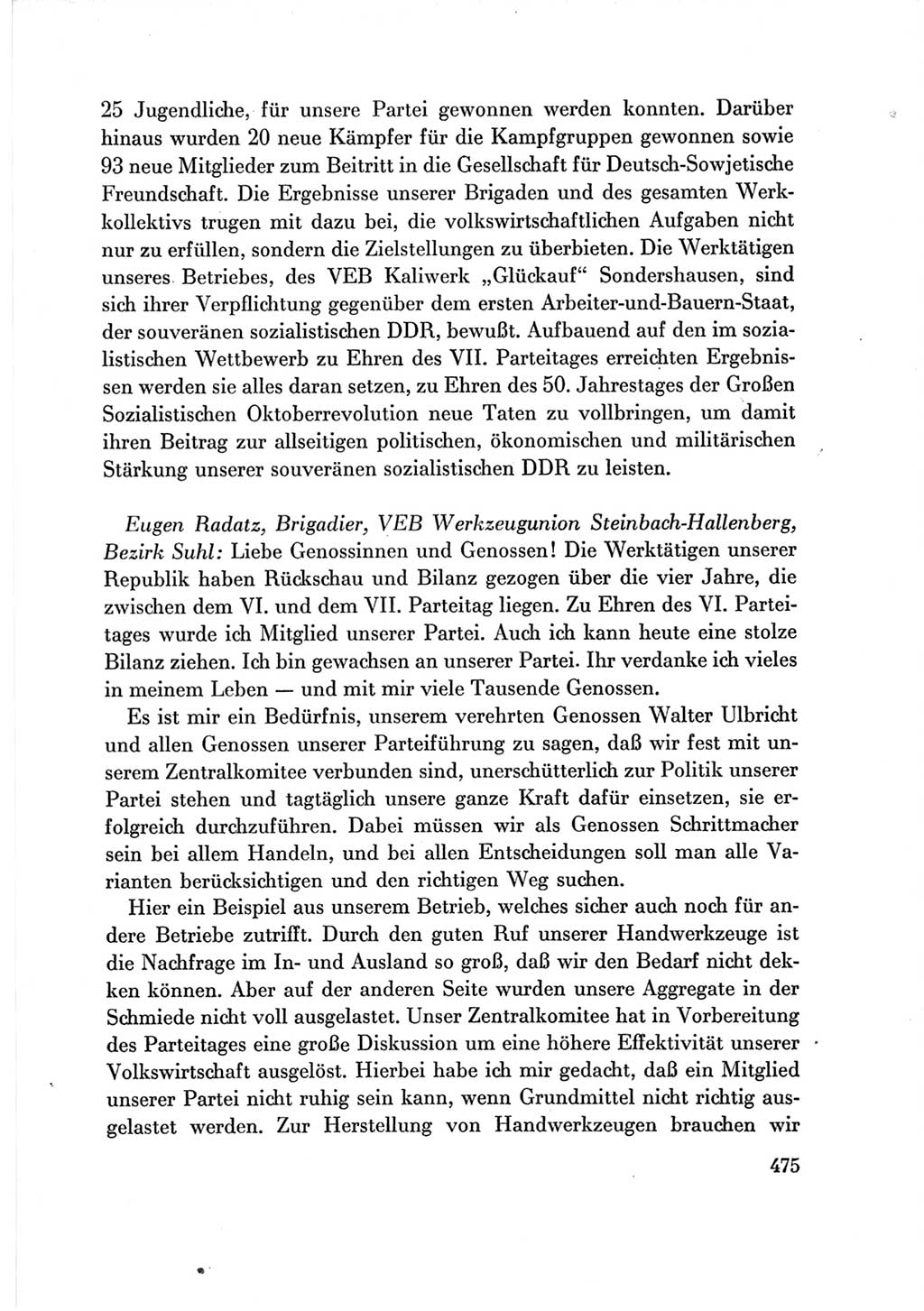 Protokoll der Verhandlungen des Ⅶ. Parteitages der Sozialistischen Einheitspartei Deutschlands (SED) [Deutsche Demokratische Republik (DDR)] 1967, Band Ⅲ, Seite 475 (Prot. Verh. Ⅶ. PT SED DDR 1967, Bd. Ⅲ, S. 475)