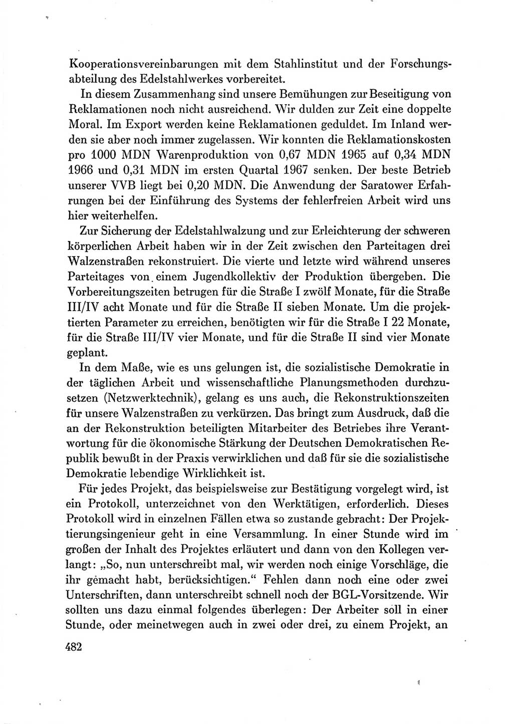 Protokoll der Verhandlungen des Ⅶ. Parteitages der Sozialistischen Einheitspartei Deutschlands (SED) [Deutsche Demokratische Republik (DDR)] 1967, Band Ⅲ, Seite 482 (Prot. Verh. Ⅶ. PT SED DDR 1967, Bd. Ⅲ, S. 482)
