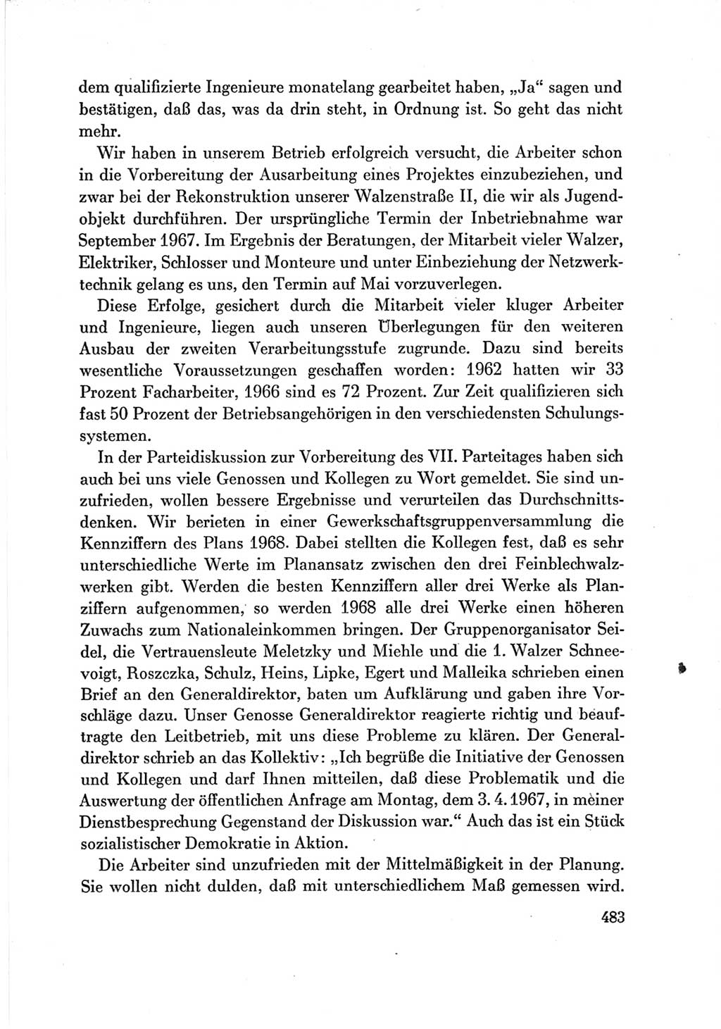 Protokoll der Verhandlungen des Ⅶ. Parteitages der Sozialistischen Einheitspartei Deutschlands (SED) [Deutsche Demokratische Republik (DDR)] 1967, Band Ⅲ, Seite 483 (Prot. Verh. Ⅶ. PT SED DDR 1967, Bd. Ⅲ, S. 483)