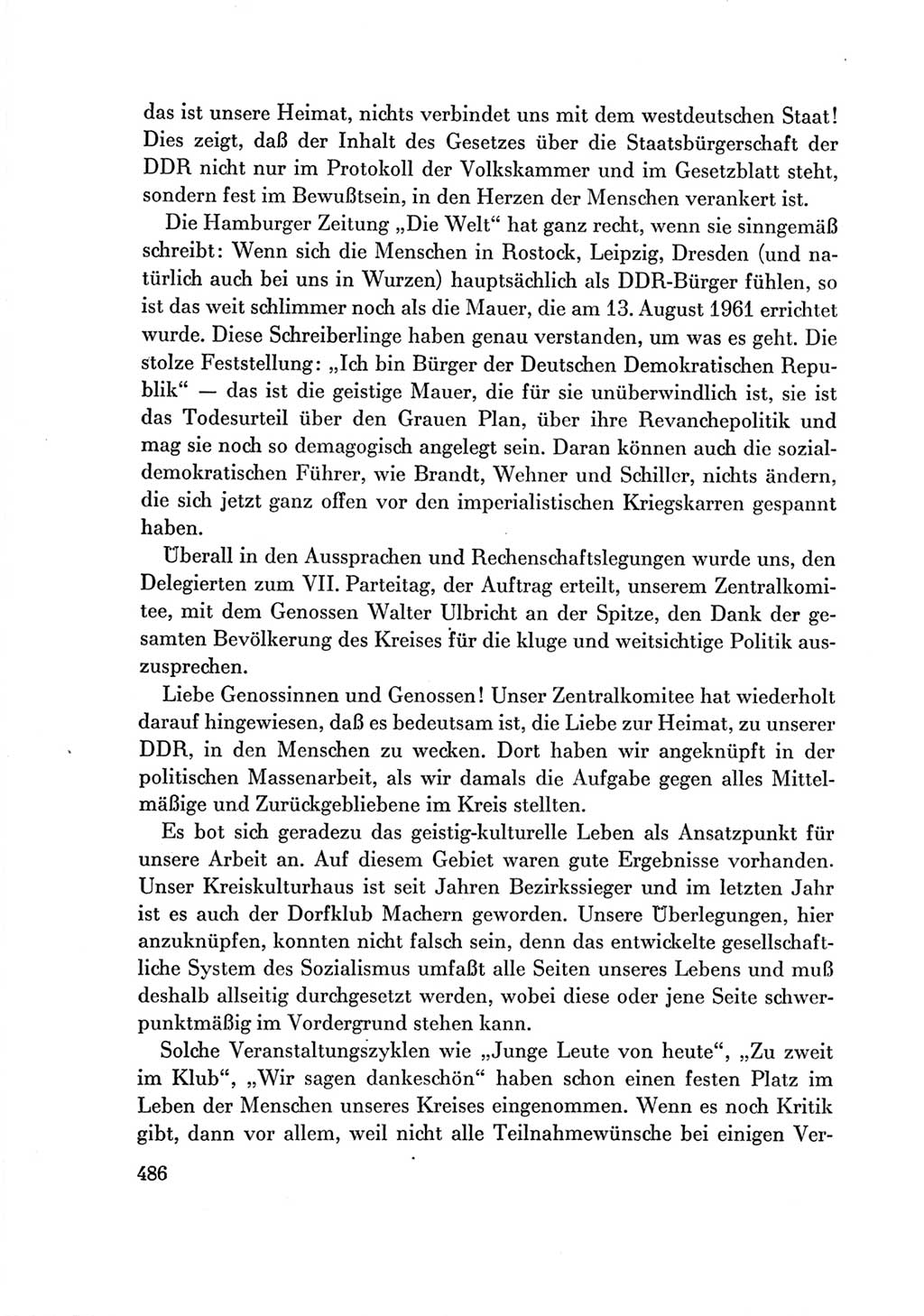Protokoll der Verhandlungen des Ⅶ. Parteitages der Sozialistischen Einheitspartei Deutschlands (SED) [Deutsche Demokratische Republik (DDR)] 1967, Band Ⅲ, Seite 486 (Prot. Verh. Ⅶ. PT SED DDR 1967, Bd. Ⅲ, S. 486)