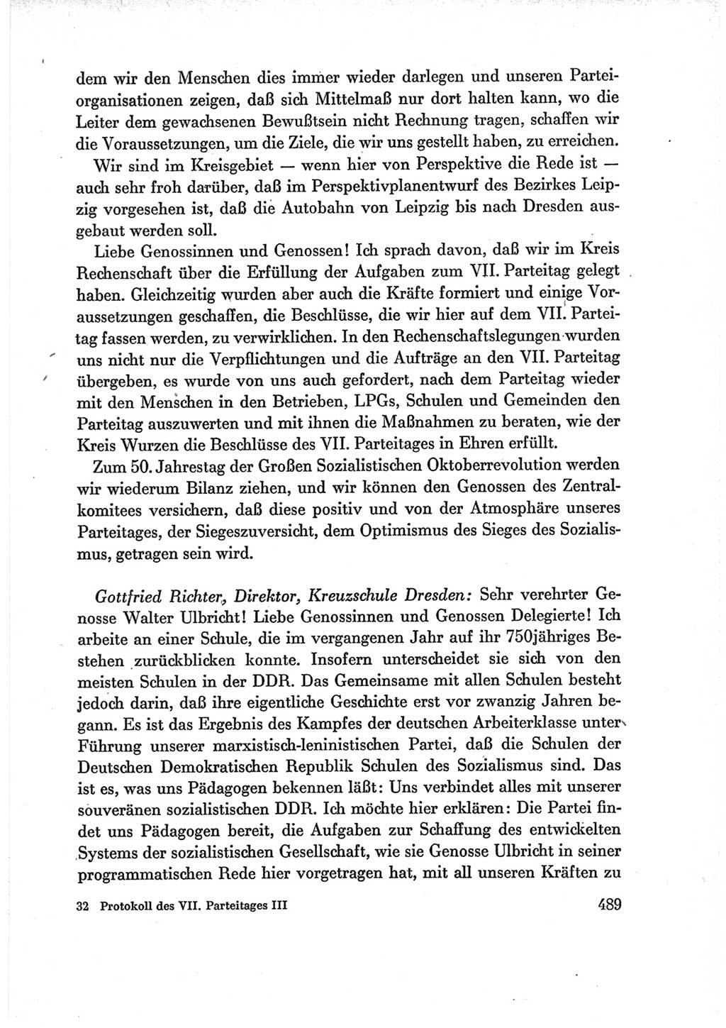 Protokoll der Verhandlungen des Ⅶ. Parteitages der Sozialistischen Einheitspartei Deutschlands (SED) [Deutsche Demokratische Republik (DDR)] 1967, Band Ⅲ, Seite 489 (Prot. Verh. Ⅶ. PT SED DDR 1967, Bd. Ⅲ, S. 489)