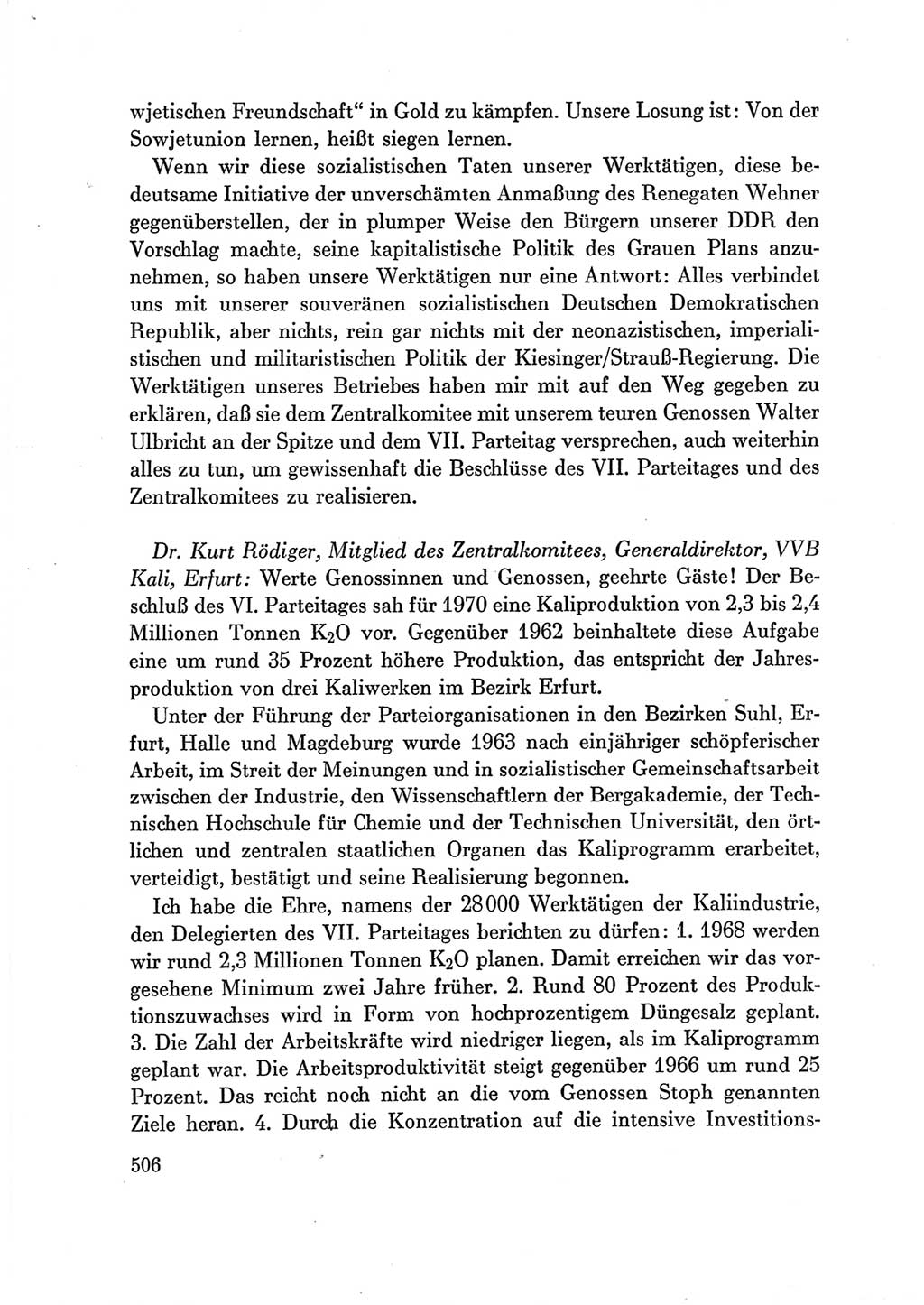 Protokoll der Verhandlungen des Ⅶ. Parteitages der Sozialistischen Einheitspartei Deutschlands (SED) [Deutsche Demokratische Republik (DDR)] 1967, Band Ⅲ, Seite 506 (Prot. Verh. Ⅶ. PT SED DDR 1967, Bd. Ⅲ, S. 506)
